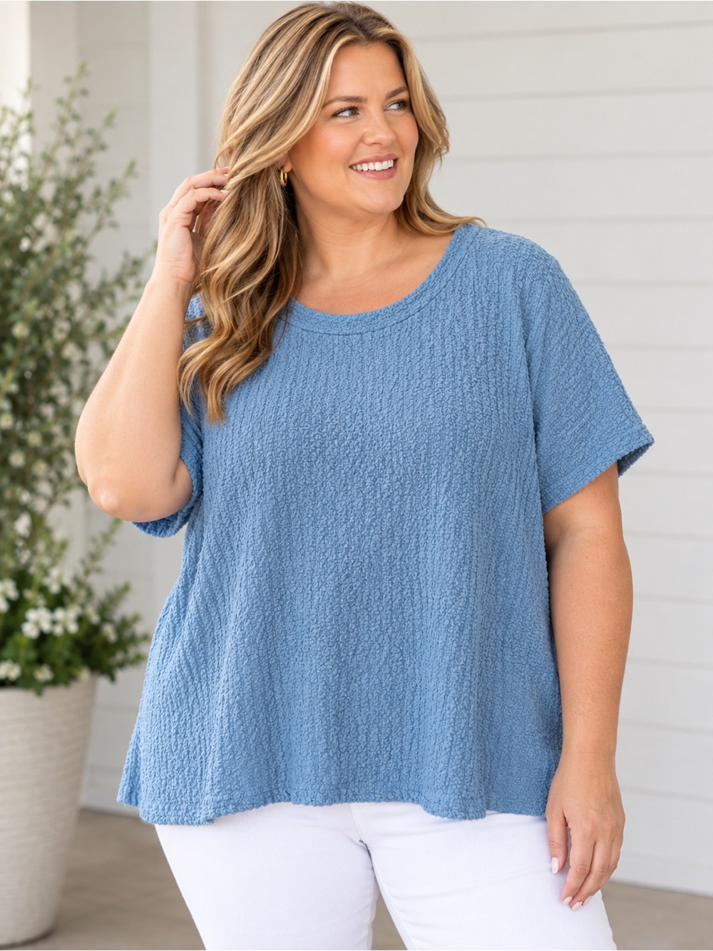 Sky Blue Textured Short Sleeve Tee